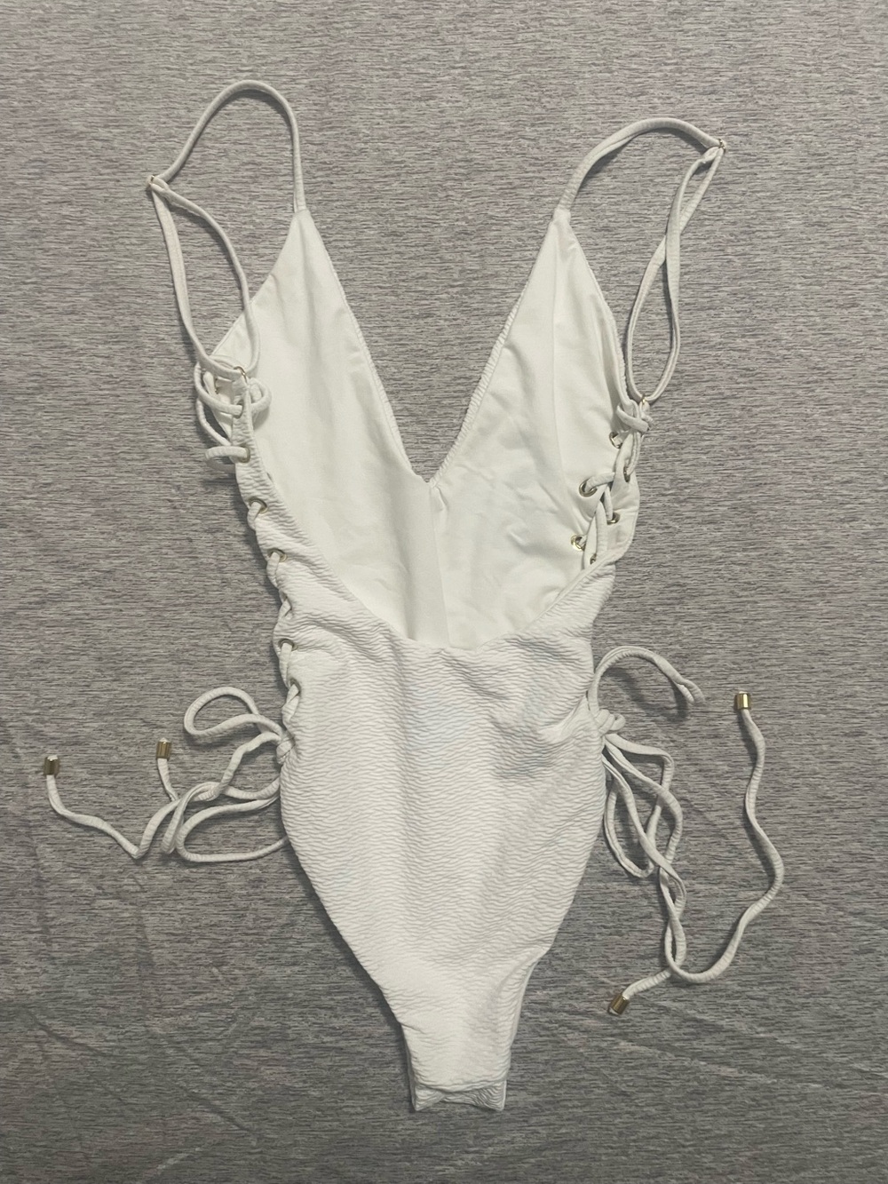 Blue life textured White Lace-Up One-Piece Swimsuit - Picture 2 of 4